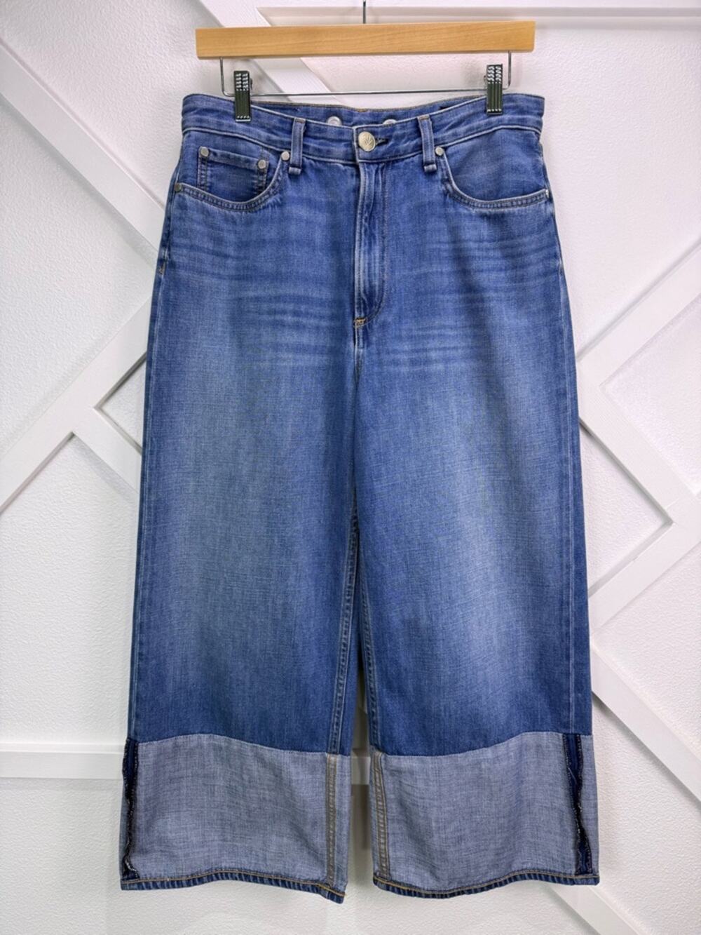 Rag & Bone Ruth Super High Rise Ankle Wide Leg Jeans Contrast Hem Size 28
